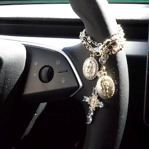 Custom Charm Cross Steering Wheel Rosary, Personalized Charm, Rosary Car Charm Accessory, Car Accessory, Cross Charm Accessory, Gift For Him
