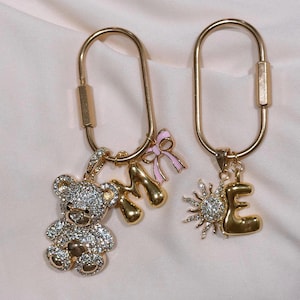 Bubble Initial Bag Charm Cherry Keychain Letters Charm Custom Bag Charms Key Holder Gold Bag Charm Gift Bridesmaid Keychain Gift for Her image 10