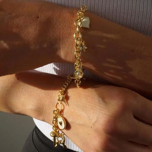 Build Your Own Custom Charm Bracelet, Personalized Gold Charm Bracelet for Women,Pick Your Charms,Vintage Chunky Bracelet,Gift for Her