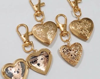 Personalized Photo Locket Keychain, Custom Heart Picture Keychain,Gold Vintage Heart Locket,Memorial Gift for Loved Ones, Pet Photo Keychain