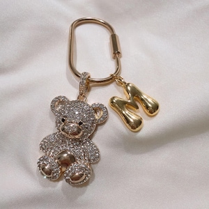 Bubble Initial Bag Charm Cherry Keychain Letters Charm Custom Bag Charms Key Holder Gold Bag Charm Gift Bridesmaid Keychain Gift for Her Initial+ Big Bear