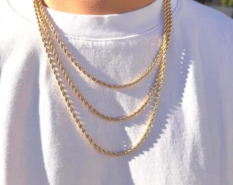 Gold Chain Necklace 3mm Rope Chain Twist Chain Necklace for Men