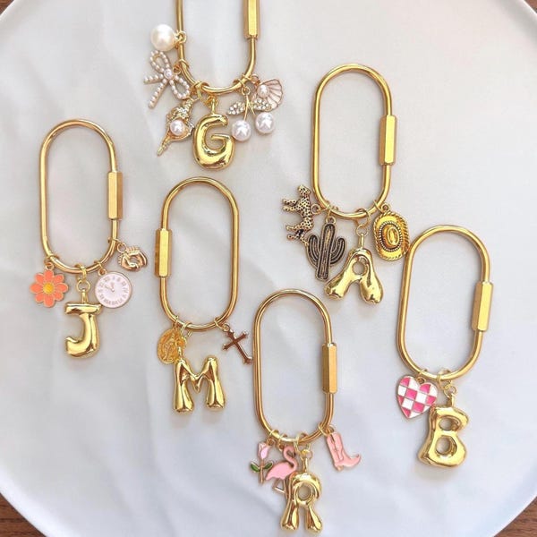 Custom Charm Keychain Gold Personalized Bubble Initial Bag Charm Gift Bridesmaid Keychain