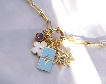 Build Your Own Unique Charm Necklace, Paperclip Carabiner Necklace, Customizable Stylish Jewelry Gift, Personalized Necklace Gift
