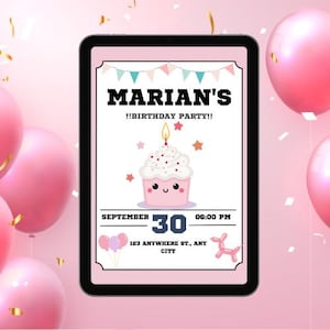 Pink Birthday Invitation, Birthday Girl invite, Printable & Editable Birthday Invitation Template, Digital birthday invitation.