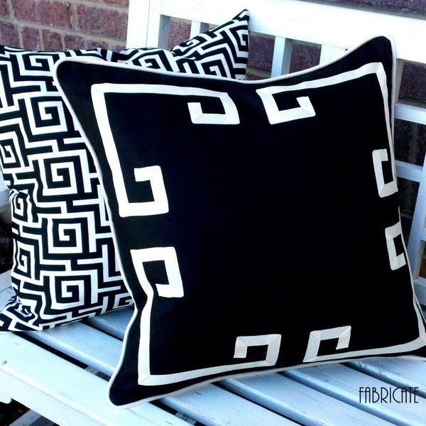 Greek Key Aegean Fretwork Black and Off White- Pillow Cover