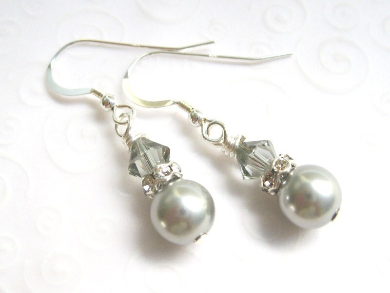 Gray Pearl Drop Earrings Crystal Rhinestone and Pearl | Etsy
