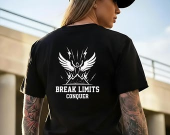 Koszulka sportowa BREAK LIMITS CONQUER dla kobiet, koszulka fitness, koszulka do ćwiczeń, koszulka do podnoszenia ciężarów, koszulka sportowa, koszulka fitness, koszulka na siłownię