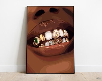 Black Girl Grills Art, Melanin Magic Fashion Wall Art (Digital Download)