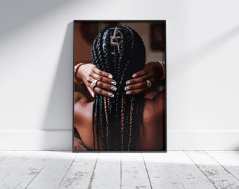 Black Woman Art, Braided Art, Black Woman Wall Art, Black Girl Wall Art, African wall art, Black girl art, Wall Art Digital, Fashion Art