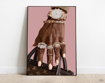 Black Woman Fashion Art Print, Luxury Accessories (Digital Download)