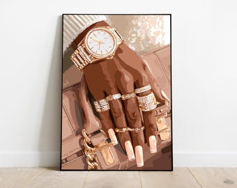 Black Woman Gold Jewelry Art Print (Digital Download)