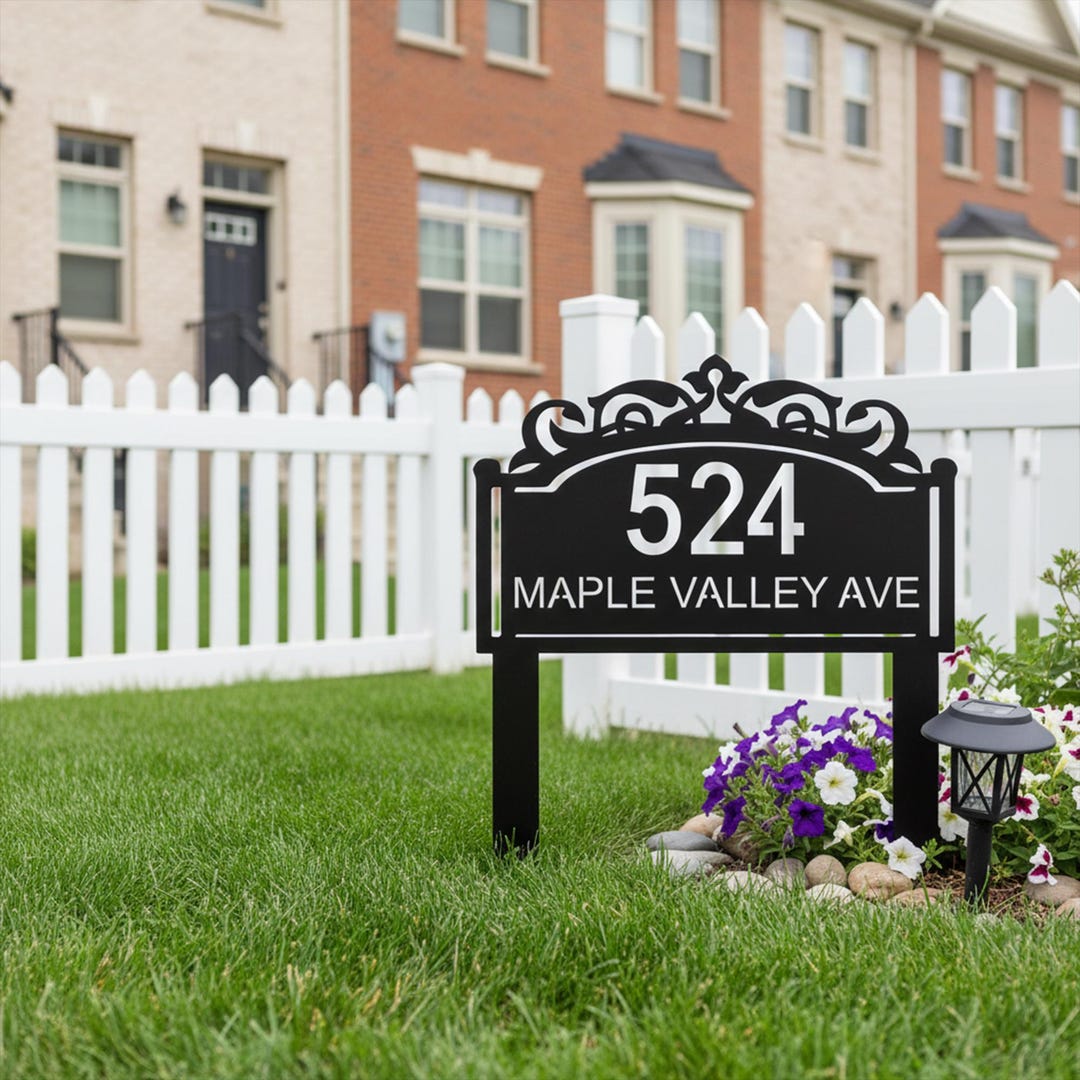 Custom Metal Address Sign With Stakes, House Number Sign, Personalized ...