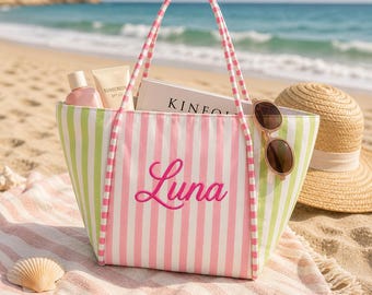 Bolso de mano con bordado personalizado, bolso de mano con rayas de colores variados.