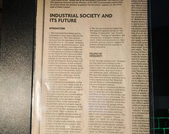 El Manifiesto del Unabomber, tal como se publicó como "La sociedad industrial y su futuro", un suplemento original del Washington Post.