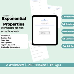 Exponent Laws Worksheets, Exponent Properties, Negative Exponents Rule, Rational Exponents Worksheet, Fractional Exponents, Algebra 1 Math