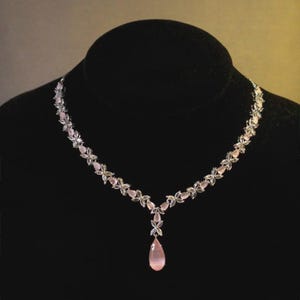 Elegant Pink CZ Teardrop Necklace | Sparkling Cubic Zirconia Bridal Jewelry | Silver Plated Wedding Necklace