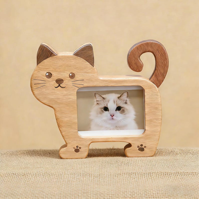 Wooden Cat & Dog Photo Frame, 3x4 Pet Picture Holder, Cute Animal Desk ...
