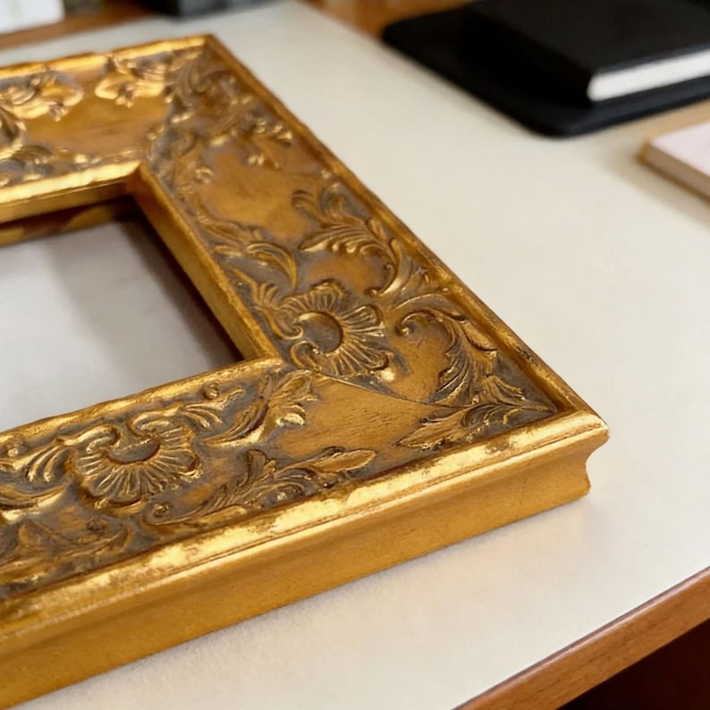 Antiker Goldblumenbilderrahmen, Vintage verzierter Bilderrahmen aus massivem Holz, klassischer Distressed Goldrahmen für Leinwand, Rahmen in benutzerdefinierten Größen Bild 4