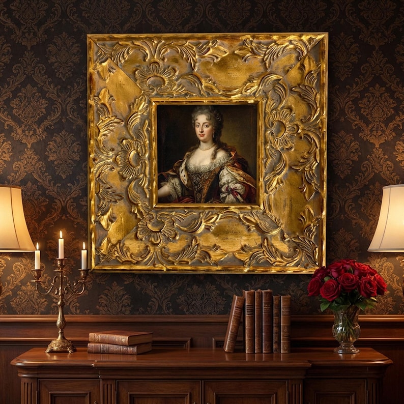 Antiker Goldblumenbilderrahmen, Vintage verzierter Bilderrahmen aus massivem Holz, klassischer Distressed Goldrahmen für Leinwand, Rahmen in benutzerdefinierten Größen Bild 1