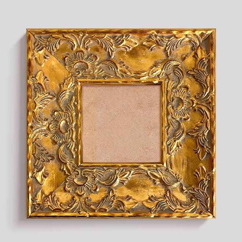 Antiker Goldblumenbilderrahmen, Vintage verzierter Bilderrahmen aus massivem Holz, klassischer Distressed Goldrahmen für Leinwand, Rahmen in benutzerdefinierten Größen with backing plate