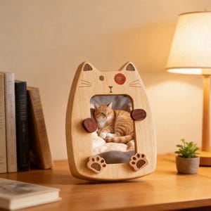 Custom Cat Photo Frame with Print - Personalized Pet Memorial Gift - Instax Mini Polaroid Stand - Cute Cat Lover Desk Decor