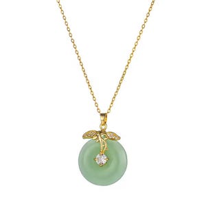 Gold Green Jade Donut Necklace: 18K Gold-Plated Pendant