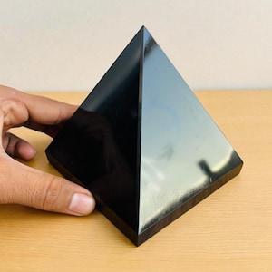 Large Black Tourmaline Crystal Pyramid 120mm | Polished Healing Stone for Grounding, Protection & Decor