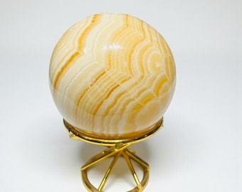 Large Yellow Calcite Crystal Sphere | Healing Crystal Calcite Ball | Handmade Crystal Home Office Decorative Yellow Calcite Sphere 70MM