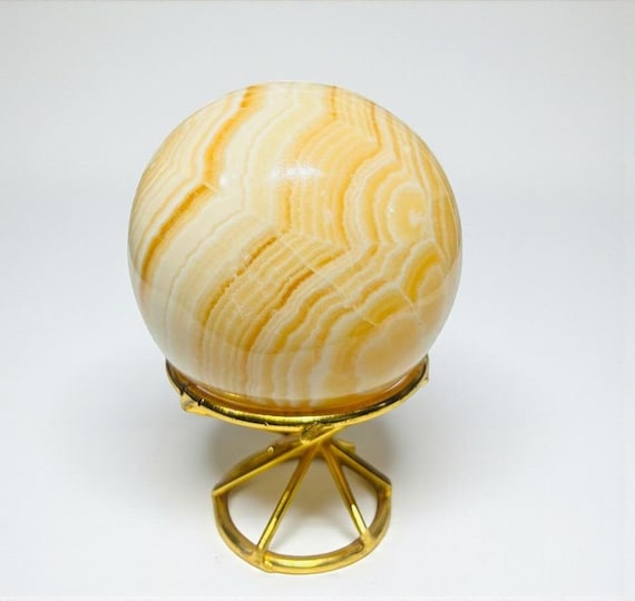 Large Yellow Calcite Crystal Sphere | Healing Crystal Calcite Ball | Handmade Crystal Home Office Decorative Yellow Calcite Sphere 70MM