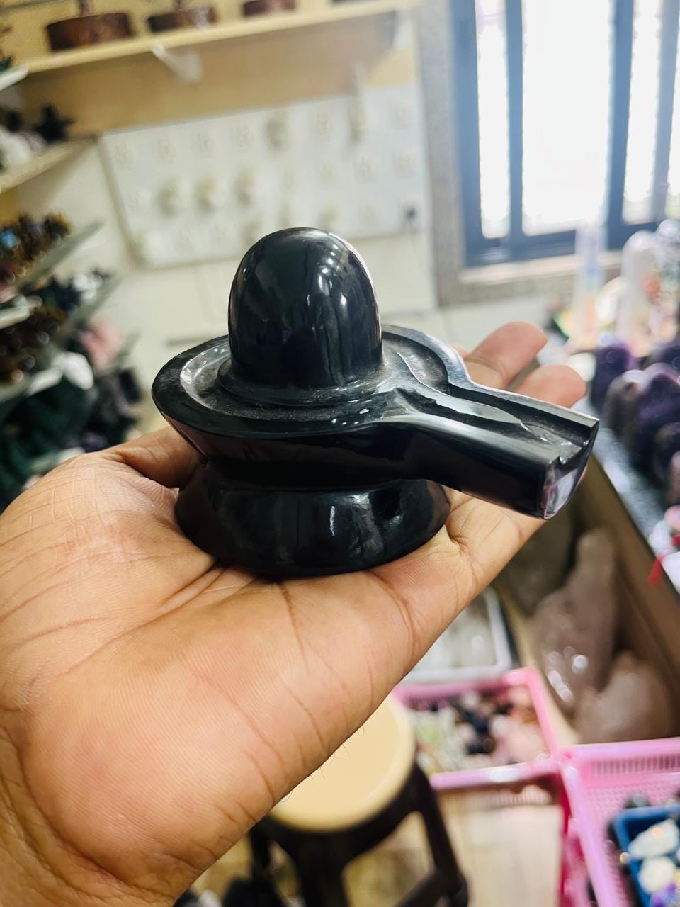 Large Black Tourmaline Jaldhari Lingam Healing Crystal Shiva Lingam for Protection & Spiritual Altar Home Office Decorative Jaldhari
