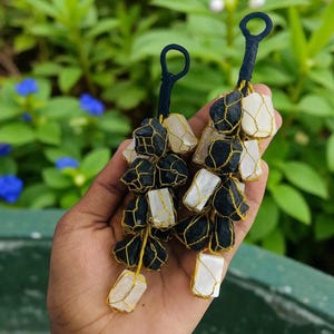 Selenite & Black Tourmaline Hanger | Dual-Action Crystal for Cleansing, Protection, Grounding  Home Decor Gift 6&quot;
