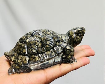 Large Pyrite Orgone Crystal Turtle | Wealth & Protection Figurine | Natural Pyrite Stone Healing Statue | Orgonite Wealth Feng Shui Decor