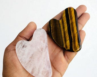 2Pcs Set Tiger Eye And Rose Quartz Crystal Gua Sha Set  | Tiger Eye & Rose Quartz Crystal Facial Tool | Metaphysical Gift | Healing Crystal