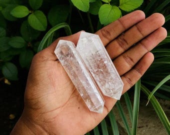 2Pcs Clear Quartz Double Terminated Point| Sphatik Clear Crystal Points Healing Crystal for Energy Flow & Chakra Work Carved Crystal Gift 3"