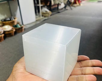 Large Selenite Crystal Cube | Handmade Crystal White Selenite Crystal Cube | Healing Crystal Home Office Decorative Crystal Selenite Cube