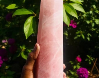 Großer Rosenquarz Turm | Heilstein Spitze für Selbstliebe & Herzchakra Deko Geschenk 26cm