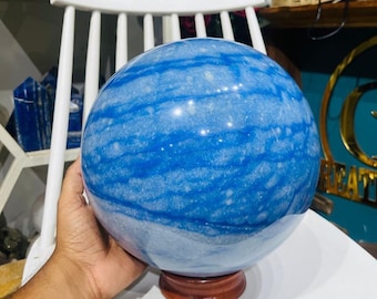 200mm Premium Dumortierite Sphere | Extra Large Blue Quartz Crystal Ball | Rare Metaphysical Gemstone Ball for Deep Meditation & Decor Ball