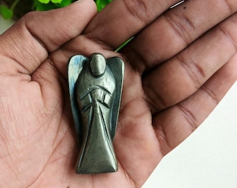 Large Pyrite Crystal Angel | Handmade Crystal Pyrite Stone Healing Figurine for Abundance, Luck & Manifestation Home Office Decor 2inche