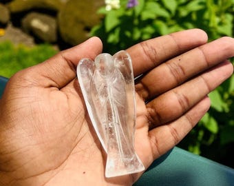 Figurine d'ange en quartz transparent | Cristal poli, décoration d'intérieur (3 pouces)