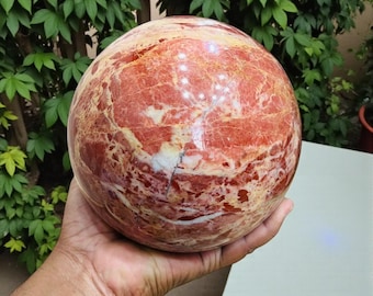 Large 145MM Red Jasper Crystal Sphere, Natural Root Chakra Grounding Stone, Giant Polished Jasper Ball, Nurturing Energy Home Decor Display