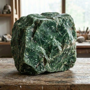 7kg Grüner Jade Kristall Rohstein | Großes natürliches rohes Jadeit-Nephrit-Exemplar | Heilende Kristalle Schütte | Haus Büro Garten Rock Dekor