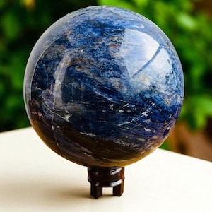 Giant 200MM Blue Sodalite Crystal Sphere | Handmade Crystal Sodalite Stone Healing Gemstone for Communication & Harmony With Wooden Stand