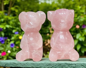 Rose Quartz Crystal Teddy Bears, Healing Stone Figurines, Nursery Decor