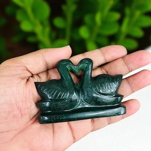 Large Green Jade Crystal Mandarin Duck Pair | Male And Female Crystal Healing Figurines for Love Feng Shui Home Office Decorative 3inch