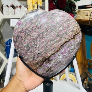 Large 8" Ruby Matrix Crystal Heart with Stand | Rare Green and Red Gemstone Sculpture | Natural Crystal Statement Decor for Healing Heart