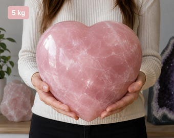 8" Large Rose Quartz Puffy Heart - Jumbo Natural Pink Crystal Carving, Statement Home Decor, Heart Chakra Stone, Unconditional Love Gift