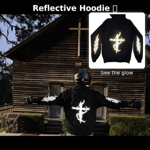 Reflective Biker Hoodie – Motorcycle Streetwear Riding Hoodie – Night Ride Safety Reflective Pullover Sweatshirt