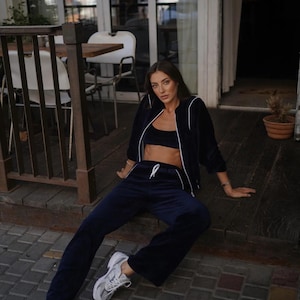 Dark Blue Women’s Velour Lounge Set – 3 Piece Tracksuit | Premium Quality | Made in Ukraine
