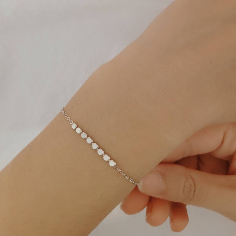 Link Minimalist Classy Latina Effortless Mini Disc Chain Silver Bracelet Simplicity Bracelet for Women Chain 925 Sterling Silver